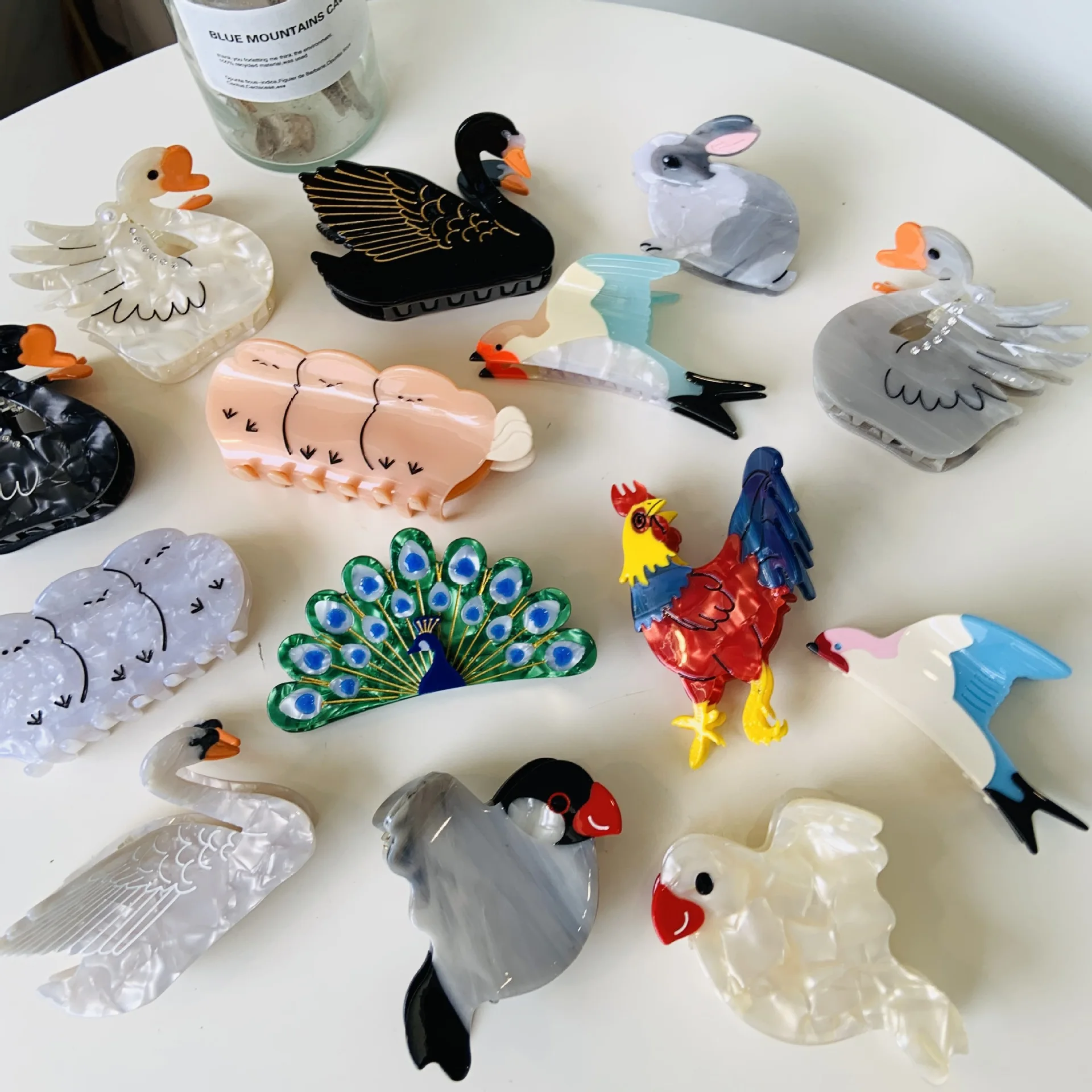 Damen-Clip, Vogel-Acetat-Clip, schwarzer Schwan-Clip, Leopardenmuster, Vogel, Tier, Papagei, Haar-Accessoires, einfache, lustige Hai-Clip-Mode_voghion.com