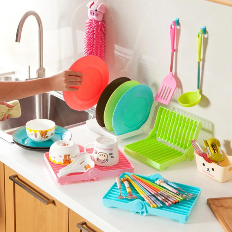 

Foldable Tray Kitchen Storage Drainage Rack Kitchen Kitchware Dishes Storage Rack Sorting Rack Cup Plate Drying Holder Shelf