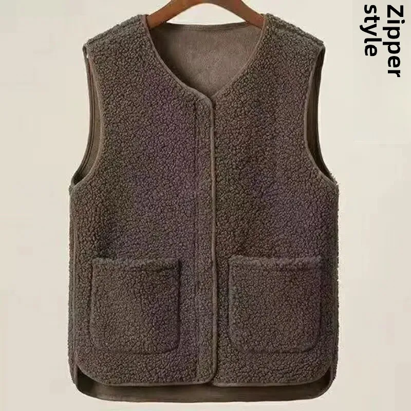 Brown [zipper thickened vest]]