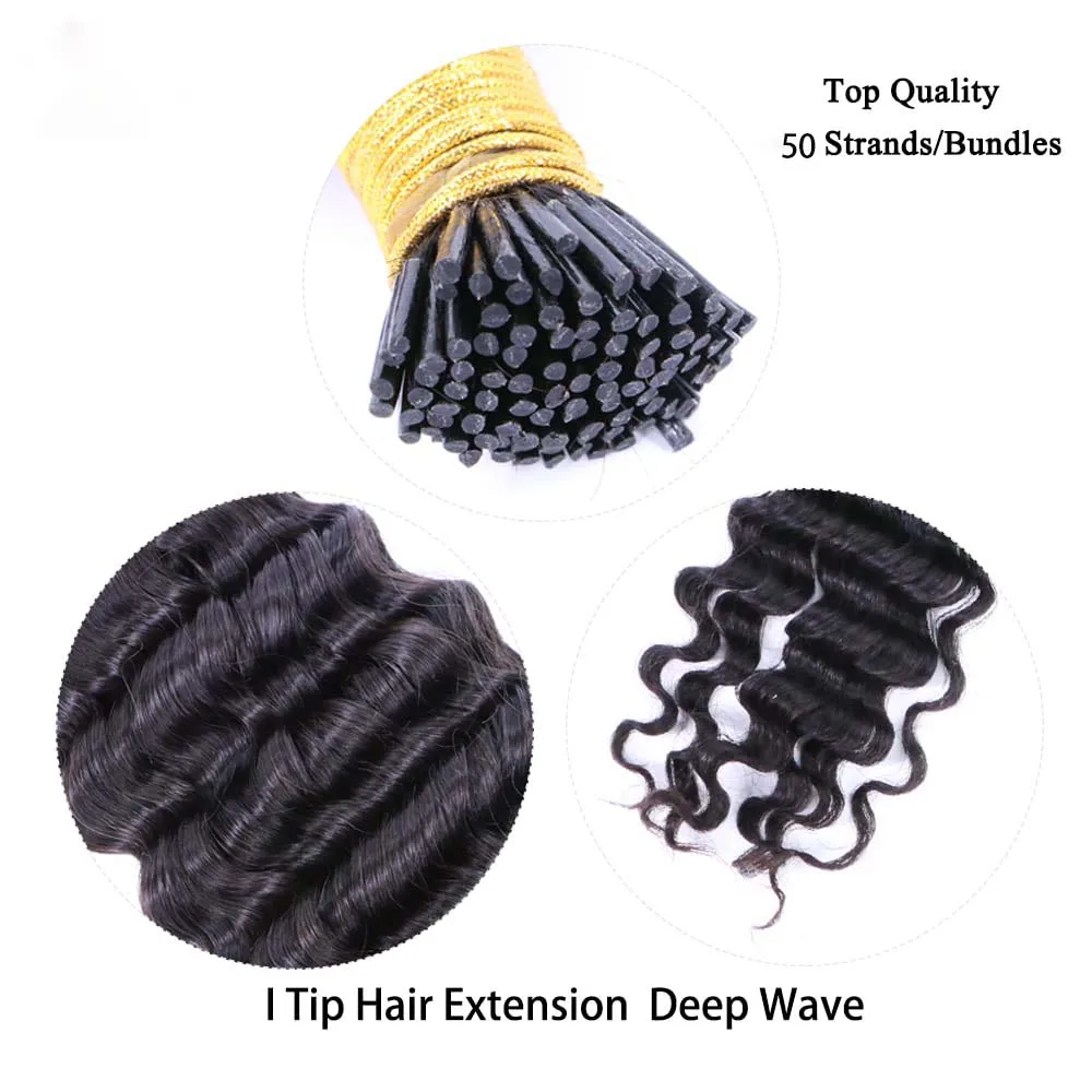 I Tip Hair Extensions Microlinks For Black Women Natural Deep Wave 100% Human Hair Brazilian Remy Human 50Pcs/Set 22 24Inch
