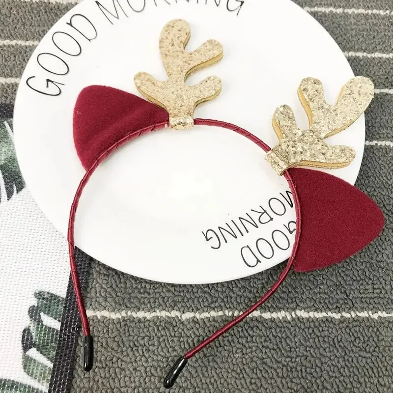 Cute Christmas Reindeer Cat Ears Headband Headdress Reindeer Headband Costume for Adult Kids Student Cartoon Hair Accessories