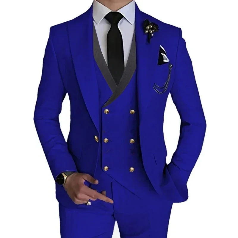 Men's British Style Fashion Boutique Slim Fit Party Stretch Fabric 3 Pieces Sets Suit Pants Vest Blazers Jacket Coat Trousers mens suit