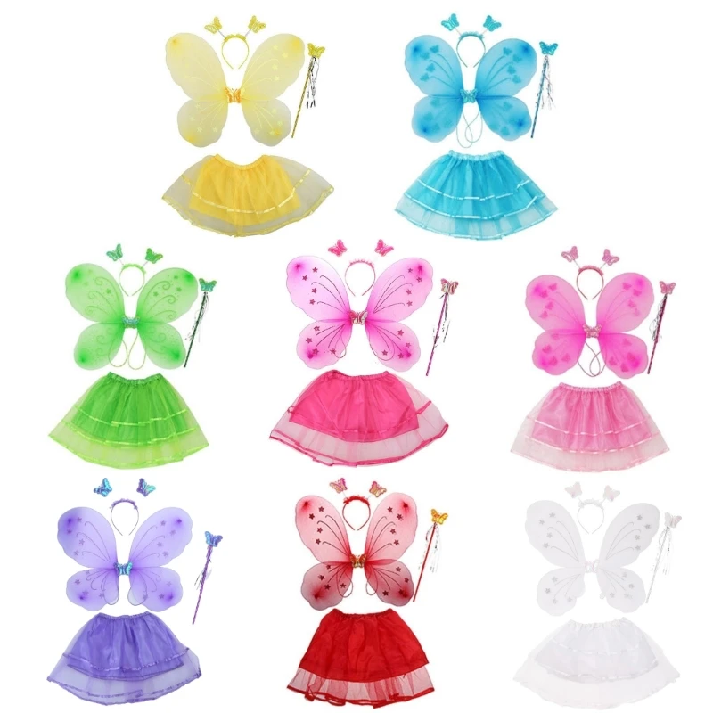 

Girls RolePlay Butterflies Costumes Princess Fairy Wing Tutu Skirt Magic Wand Headband Halloween Cosplay Party Props