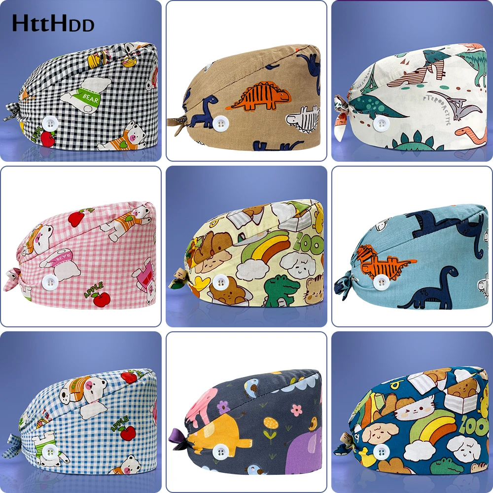 

Шапка унисекс матовая, мягкая дышащая хирургическая шапка с мультяшным рисунком для женщин и мужчин, аксессуары для ухода за операционной, скрабы для медсестер