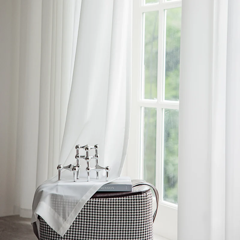 Fonflora Solid White Thick Chiffon Tulle Window Curtains Hall Drapes Sheer Curtains for Living room Bedroom Partition Opaque 5