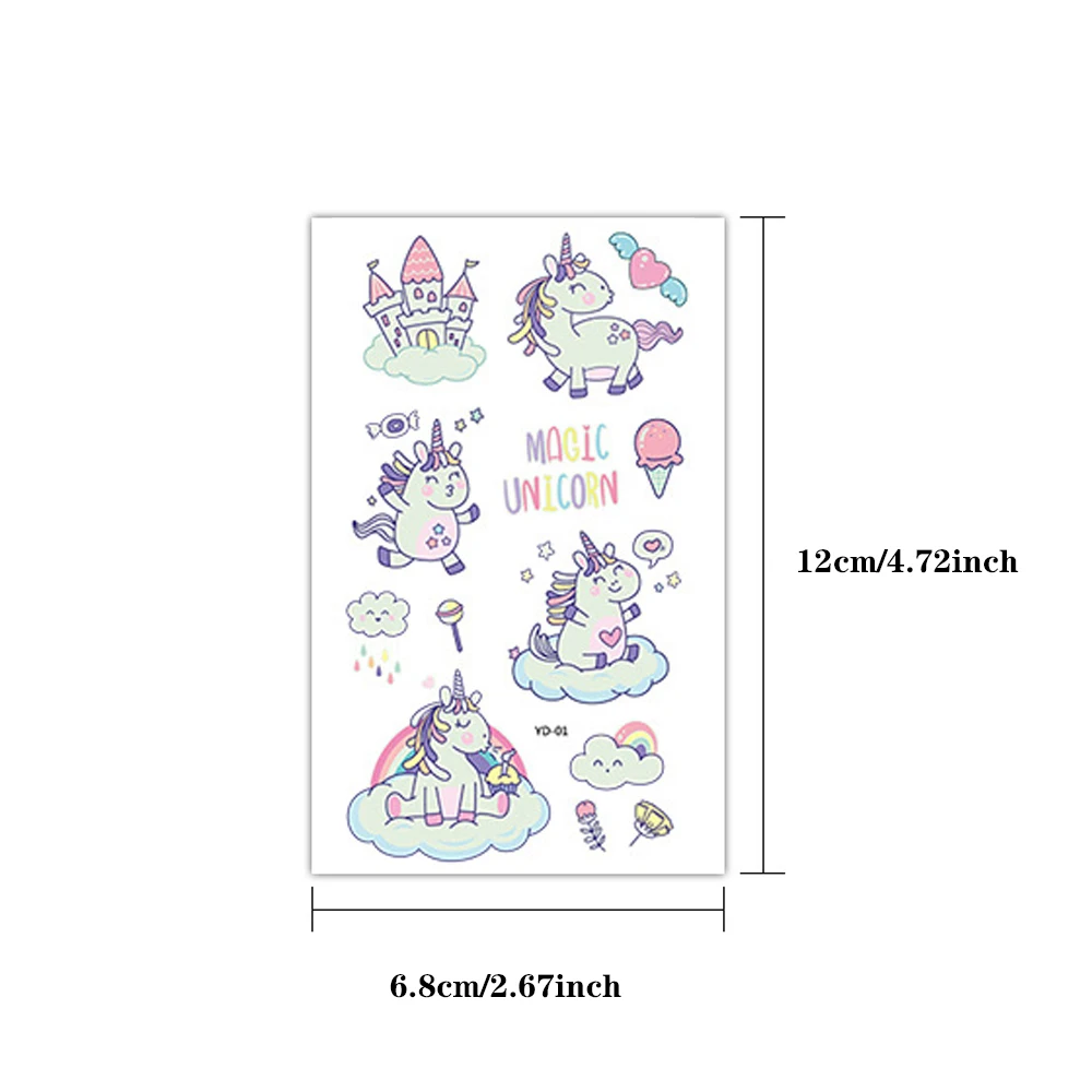 5pcs Green Luminous Glow Waterproof Temporary Tattoo Stickers Cute Cartoon Unicorn For Kids Arm Face Body Art Fake Tattoos 6