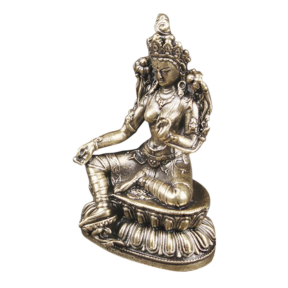 

Buddha Statue Ornament Retro Brass Decor GreenTara Craft Statues Vintage Ornaments Desktop Sculpture