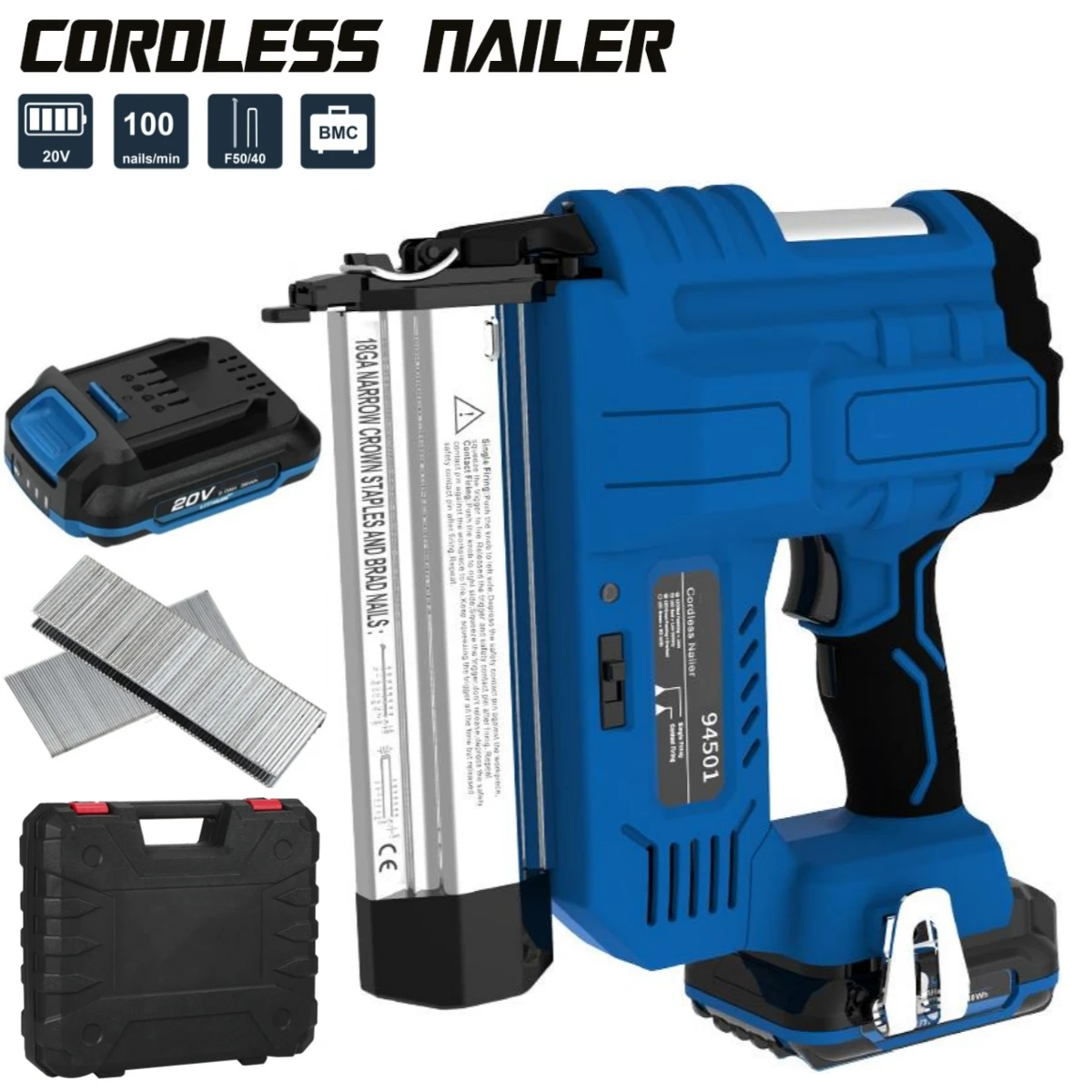 18 Gauge Cordless Electric Nail Gun Nails Nailing Machine with 40mm 