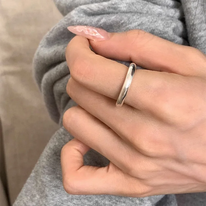 

PANJBJ 925 Sterling Silve Smooth Minimalism Ring for Women Gift Korean Trend Opening Personality Jewelry Dropshipping