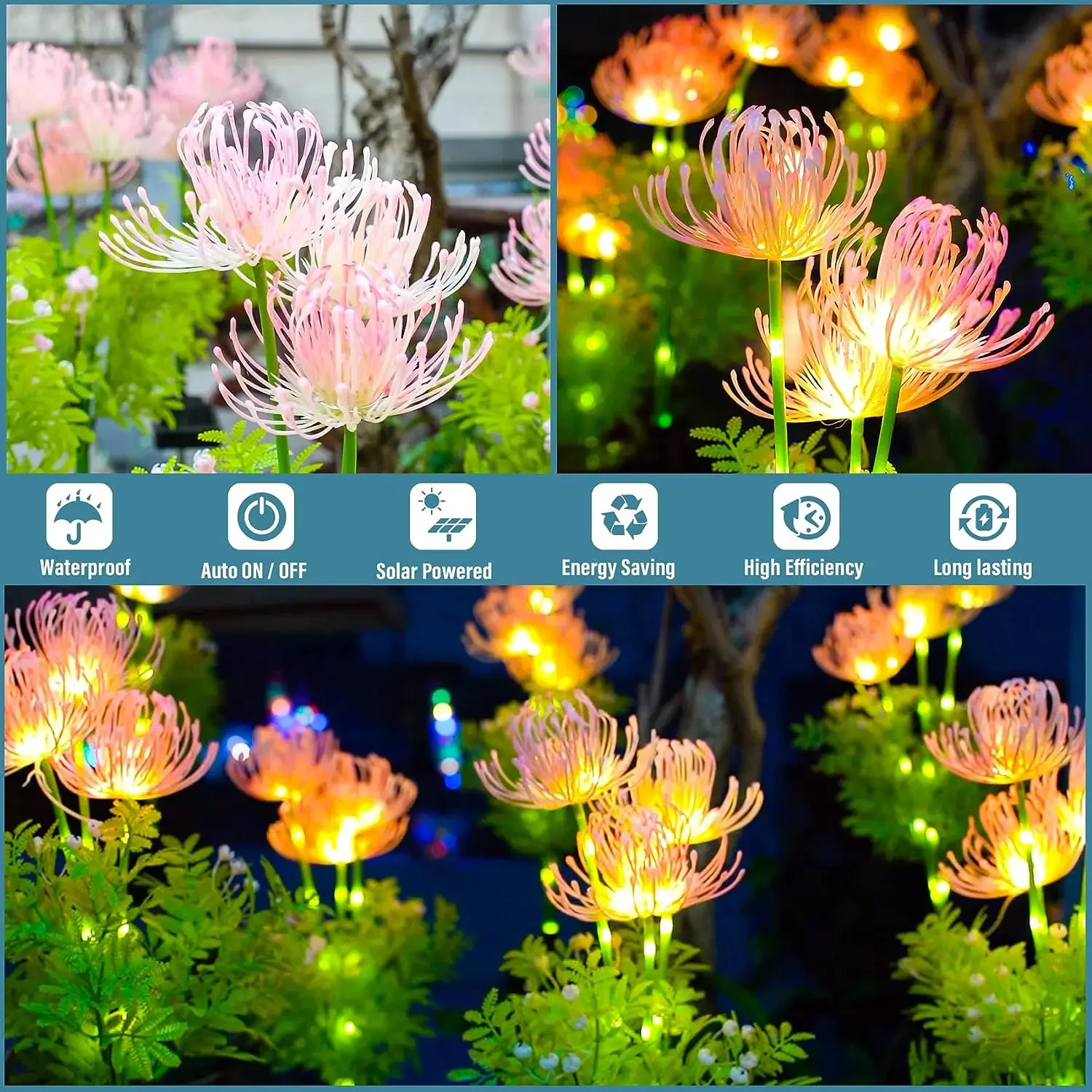 Solar Flower Garden Lights with Glowing Blooms & Stems