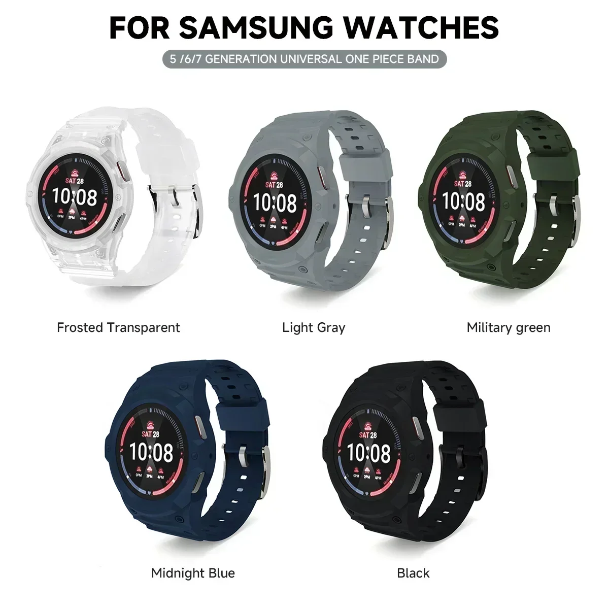 Enhanced Silicone Strap with PC Case for Smartwatch Sport Loop Band Bracelet