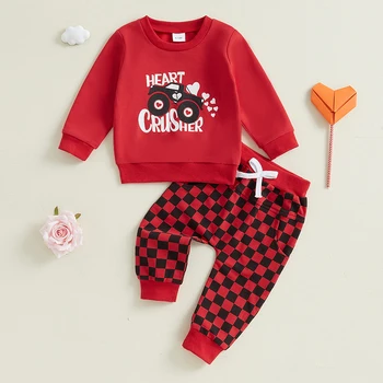 Boys' Car Print Sweatshirt & Plaid Pants Set 1