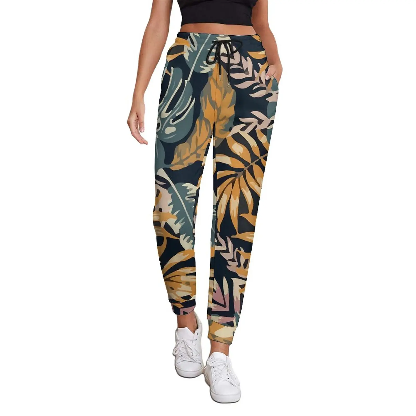 

Tropical Plants Jogger Pants Women Colorful Leaves Korean Fashion Sweatpants Spring Casual Custom Trousers Big Size 2XL