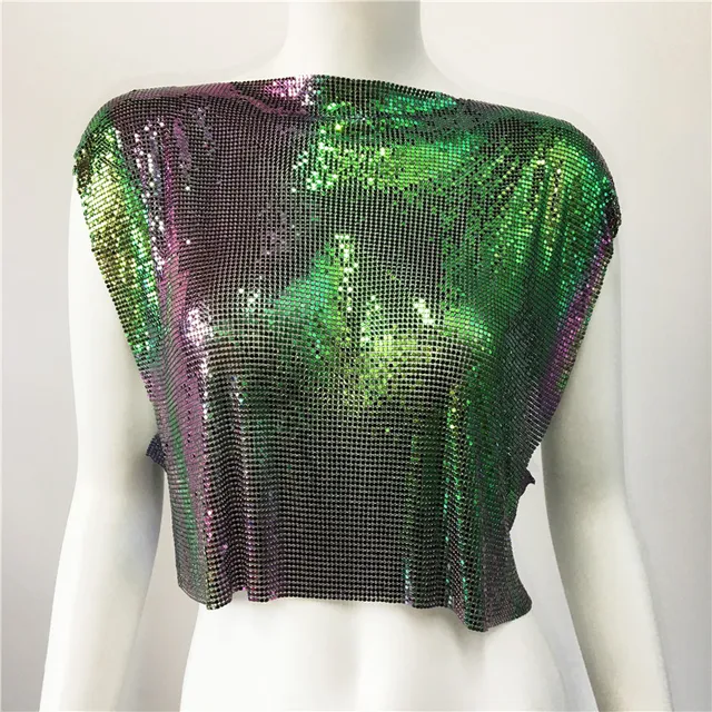 Glitter Chainmail Short Sleeve V Neck Top 49