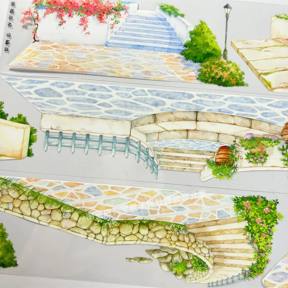 와시 펫 테이프 B054 타이달 뱅크 언어 풍경 스텝 고대 스타일 스크랩북 콜라주 DIY 카드 DIY 스티커