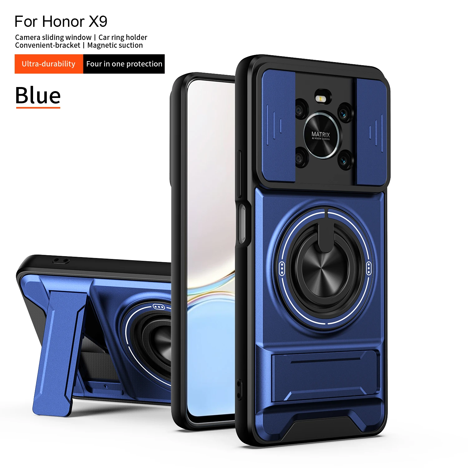 Shockproof Phone Case with Sliding Camera Cover and Built-in Kickstand