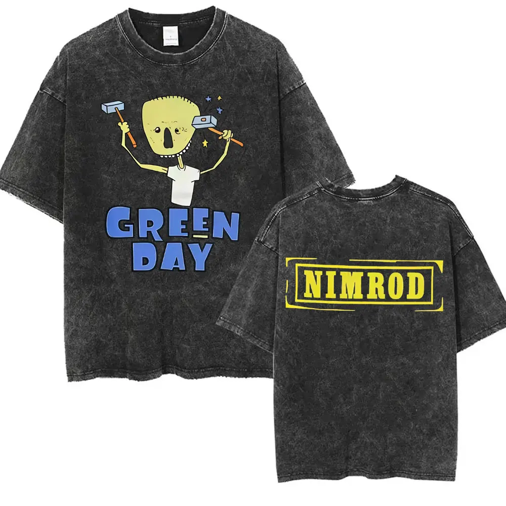 Gewaschenes Vintage Punk Band Green Day Cartoon Lustiges Merch T-Shirt für Männer und Frauen Rock Übergroße T-Shirts Herren Mode T-Shirts – Detail 22
