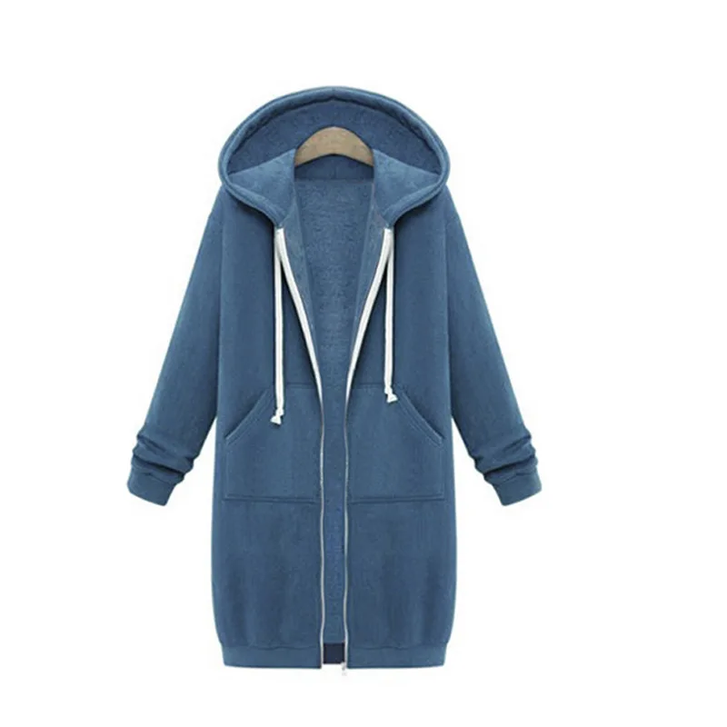 Autumn Winter Thickening Hoodies Leisure Loose Hooded Jackets Zipper Pockets Oversize Sweatshirt Sports Dresses Outwear Women