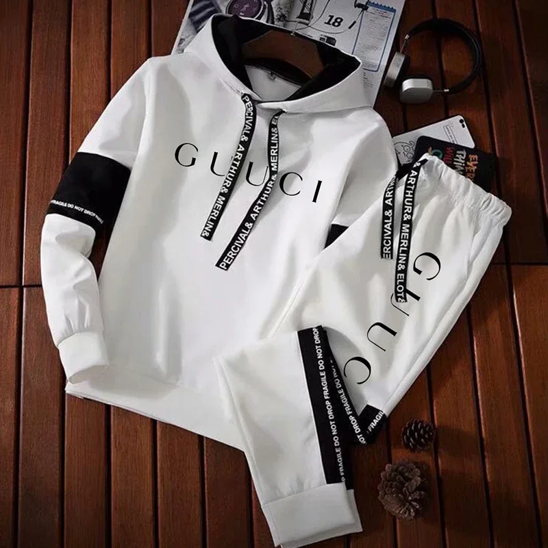 Sports Suit Tracksuit Set Sports Set Outdoor Suit Set Mens Tracksuit Casual Hooded Sweatshirt Daily Jogging Sport Fashion Street Clothing Trendy Print Versatile Tops Pants Suit