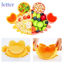 Tazón de silicona con ventosa para bebé, vajilla antideslizante para niño, platos de comida infantil sin BPA, plato dividido de alimentación de cangrejo de dibujos animados, cuchara, tenedor