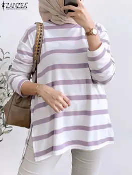 2024 ZANZEA Spring Casual Stripe Printed Blouse O Neck 3/4 Sleeve Tops Fashion Party Shirt Female Elegant Turkey Hijab Chemise 1