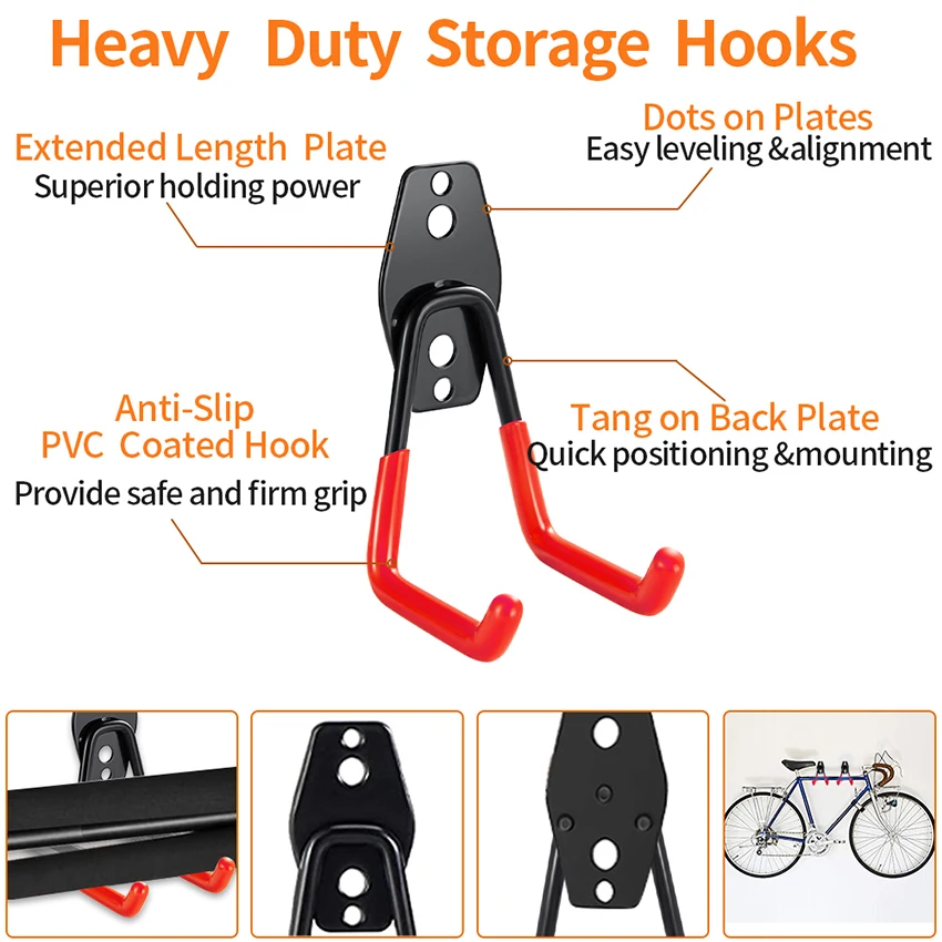 Gancio in metallo resistente per garage, organizer, montaggio a parete, ganci per bicicletta, montaggio a parete, gancio di stoccaggio antiscivolo per scale, attrezzi da giardino_voghion.com