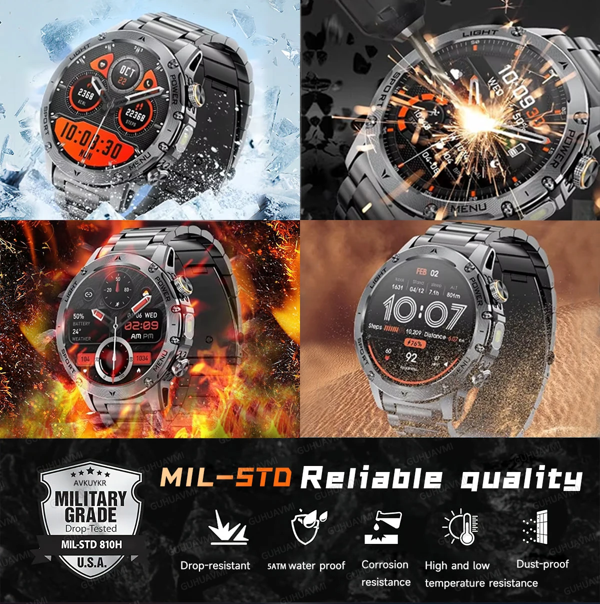 Outdoor Sport GPS Smart Watch Men 5ATM Waterproof Swim Smartwatch HD AMOLED 1000mAh Battery NFC Call Fitness Electronic Watches