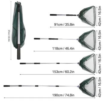 Telescopic Folding Fishing Landing Net 190CM Pole Collapsible Extensible Aluminum long Handle For Bird Fish Catch Aquarium Ponds 2