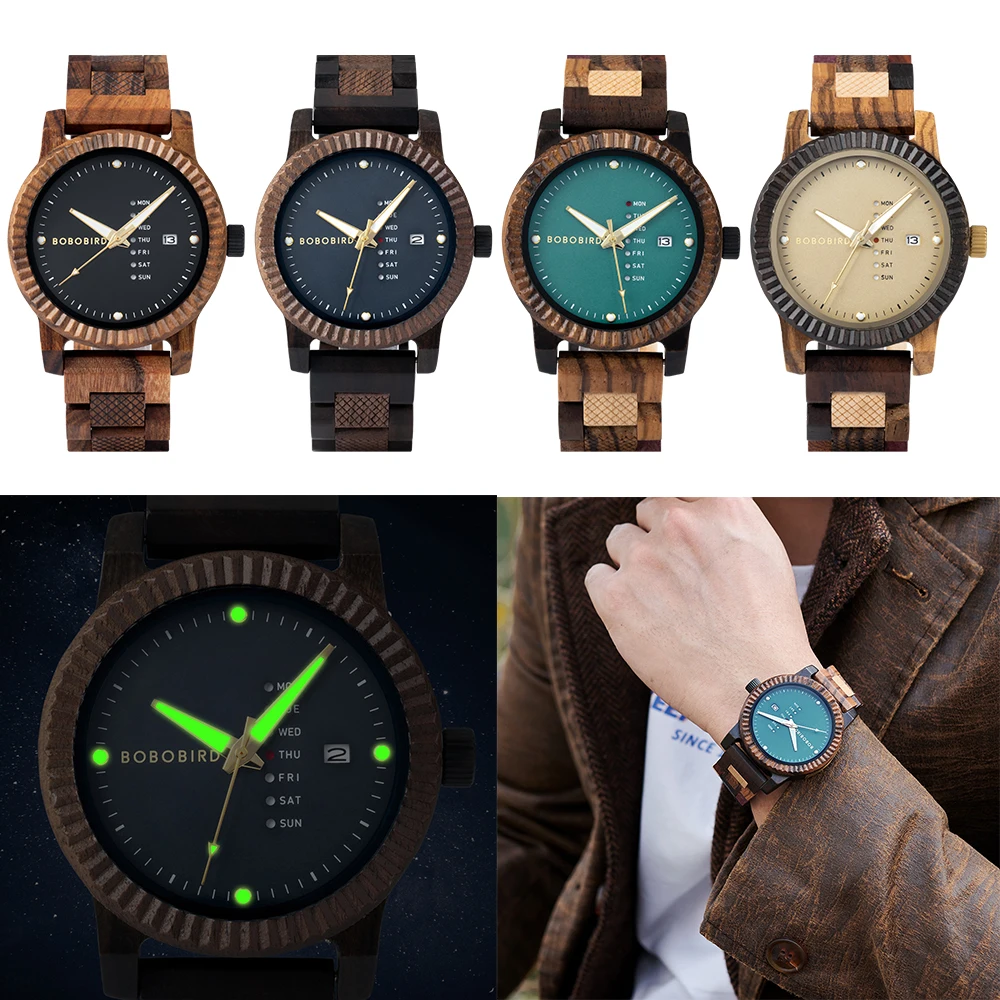 Men's Quartz Watch Simple Fashion New Couple Wooden Watch BOBOBIRD Top Brand Timepieces Week Date Display Custom Unique Gift Box 3