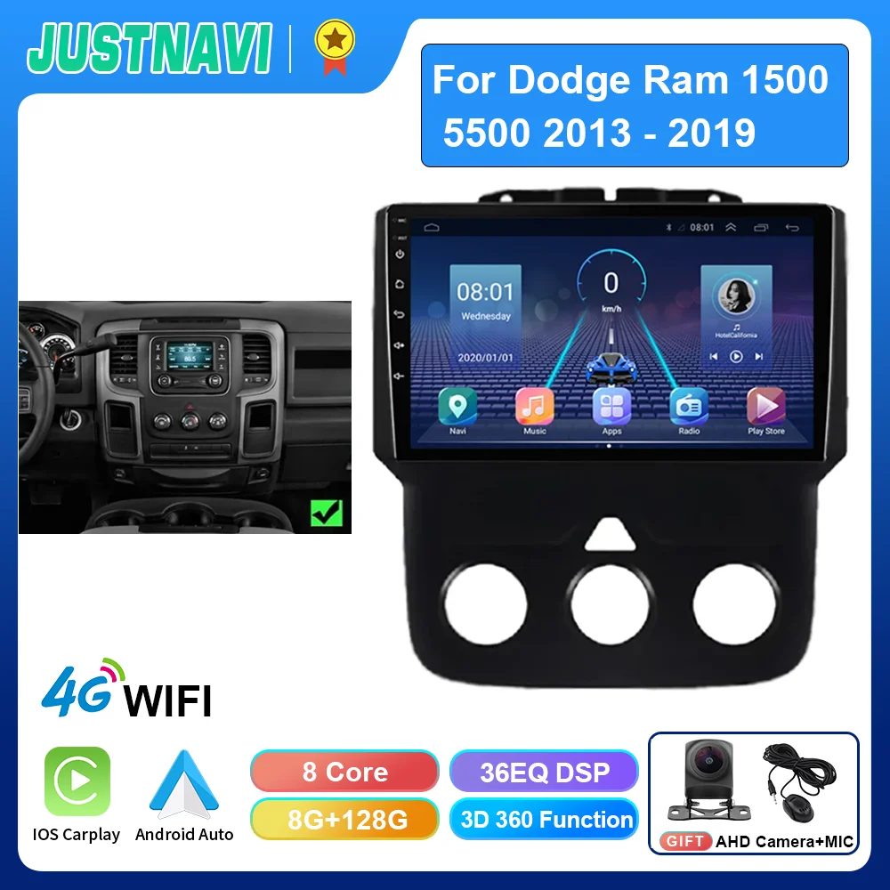 

JUSTNAVI Car Radio Multimedia Player For Dodge Ram 1500 5500 2013 - 2019 Stereo GPS Navigation DSP[ Carplay Android Auto No 2Din