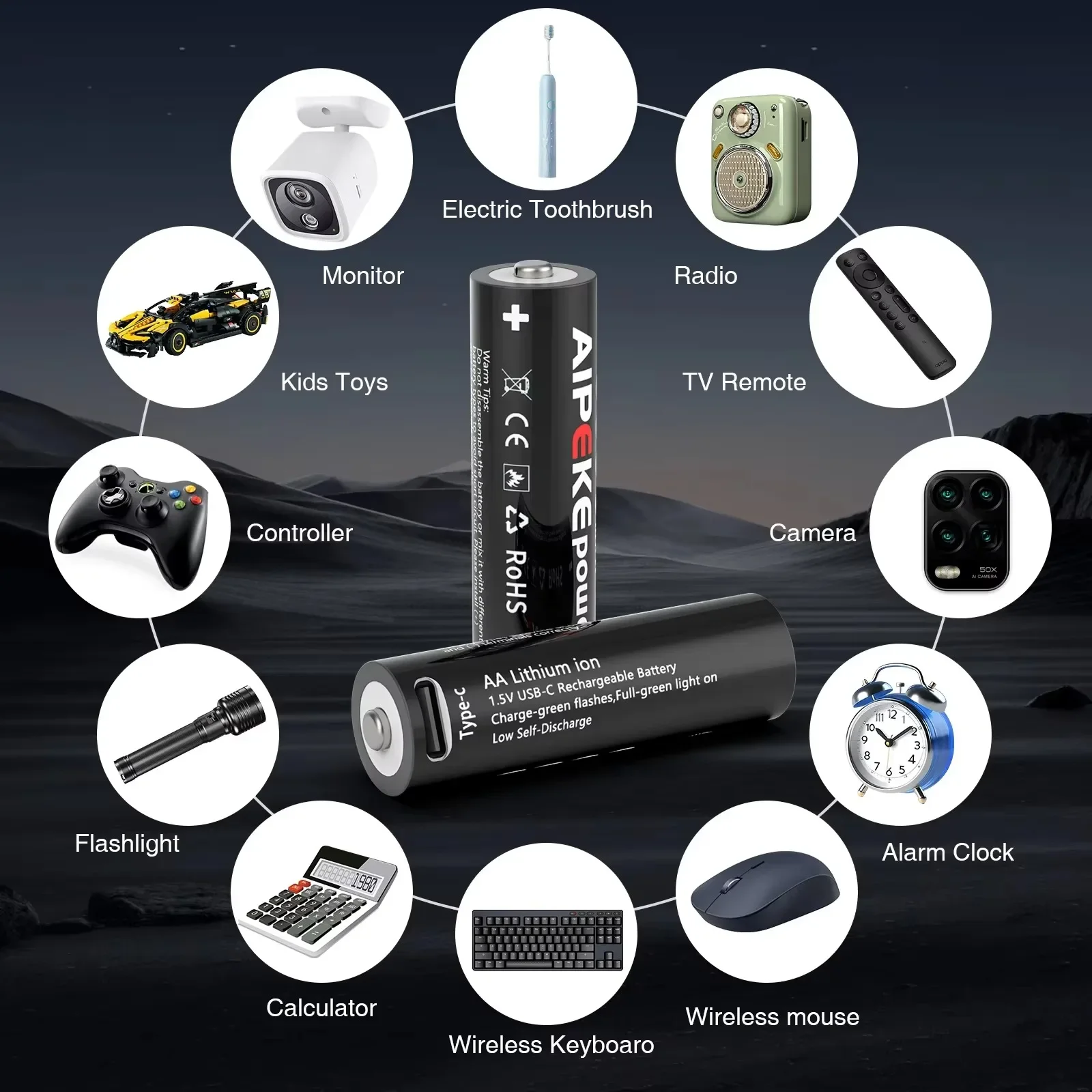 AIPEKE 1.5V 3300mWh Aa rechargeable batteries USB Type-C aa Rechargeable Lithium Battery for Hunting Camera Remote Control Mouse rechargeable lithium batteries