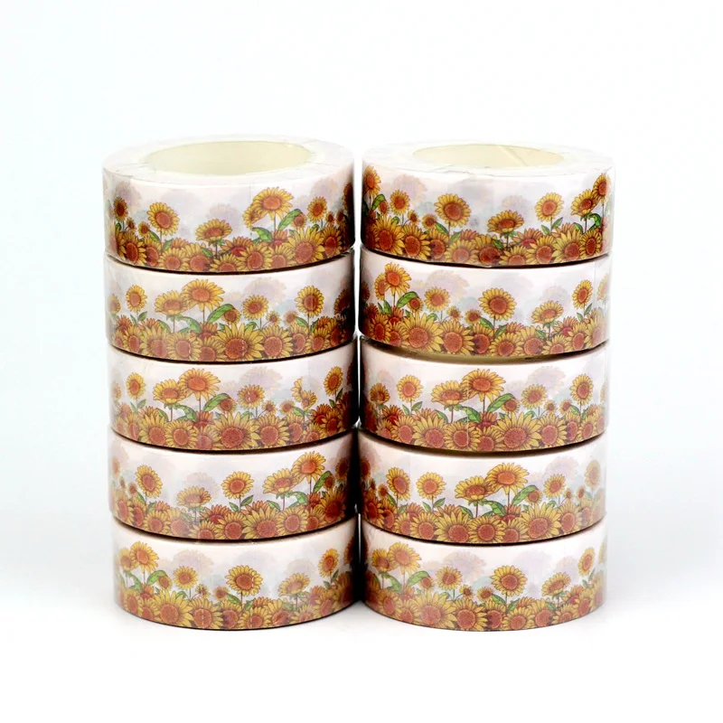 

2023 NEW Bulk 10pcs/Lot Decor Lovely Sunflower Plant Washi Tapes for Scrapbooking Planner Adhesive Masking Tape Cute Papeleria