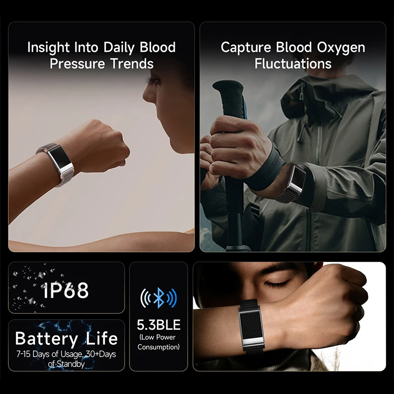 스크린리스 ECG 건강 스마트워치 혈액 분석 심박수 혈압 체온 IP68 방수 스포츠 스마트 팔찌