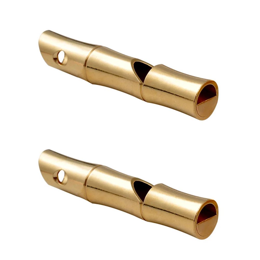 

2 Pcs Metal Whistle Safety Camping Security Whistles Small Brass Vintage Exquisite Bamboo Joint Shape Emergency Delicate
