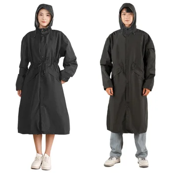 Long Waterproof Trench Coat for Women Raincoat Unisex Outdoor Hiking Heavy-Duty Rain Poncho