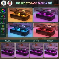 Table basse Fangange réglable en hauteur, table de salon brillante, table de canapé avec LED 16 couleurs, moderne et avec tiroirs, noir/blanc 6