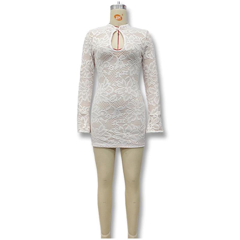 Elegant Lace Mini Dress – Hollow Out Flare Sleeve Style Lace Mini Dress