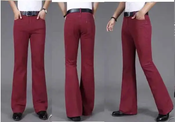 Men Flare Pants Spring Autumn Mid Waist Elastic Flared Jeans Fashion Slim Fit Denim
