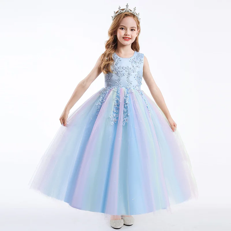 

Formal Girl Party Dresses Embroidery Flower Girl Elegant Tulle Prom Dresses For Girl Bridesmaid Dress Children's Clothing