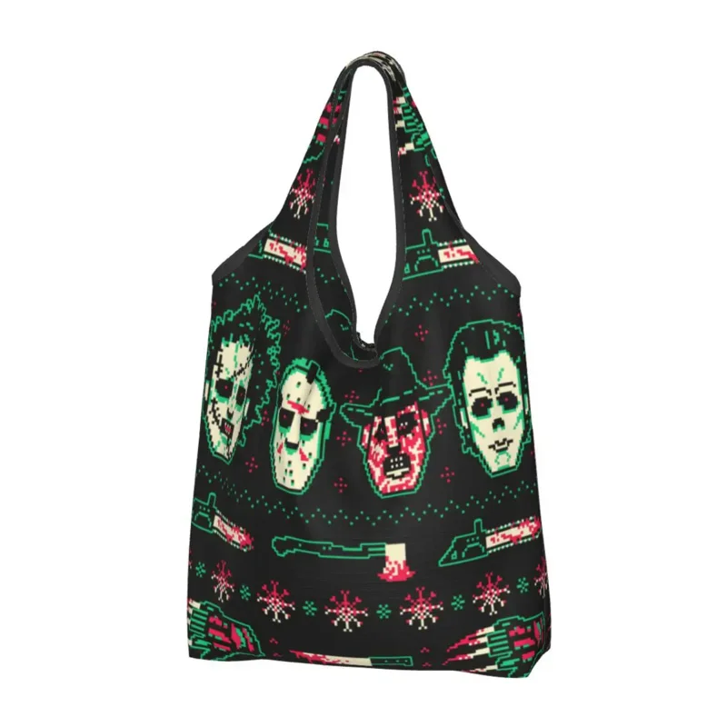 Cute Printed Halloween Horror Movie Character Tote Shopping Bag Portable Shopper Shoulder Handbag