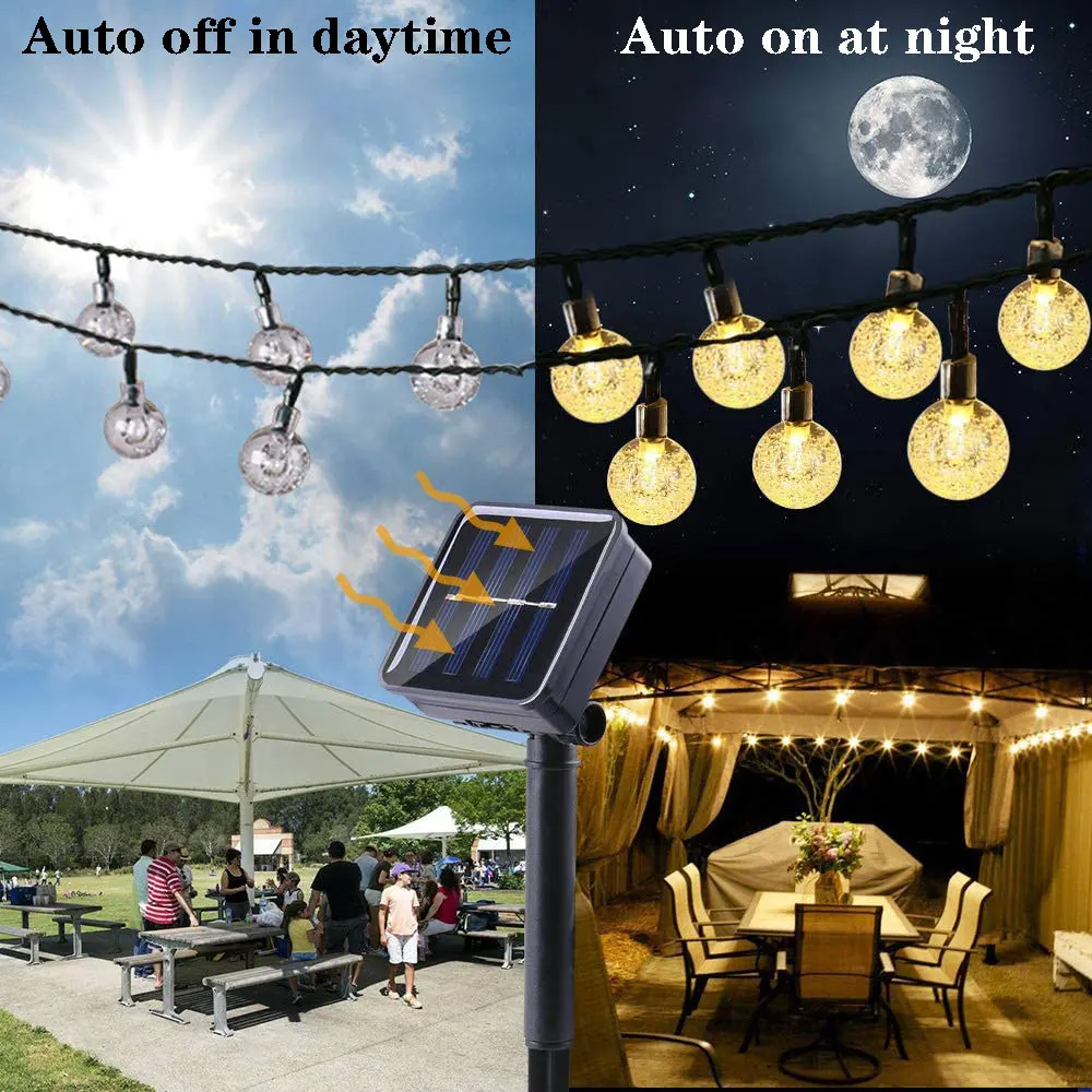 Solar String Lights Outdoor LED Solar Bubble Ball Light 8 Modes Waterproof Lamp For Garden Party Decor Holiday Lighting