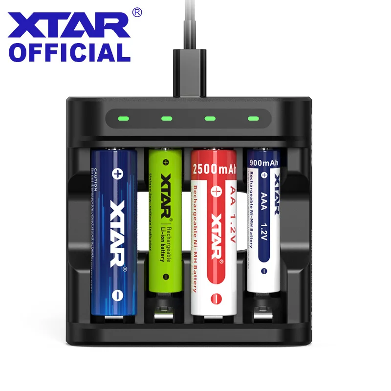 Xtar-usb Carregador de Bateria Slots Inteligente Indicador Led Li-ion 1.2v Baterias de Lítio Nimh l4 Aaa aa