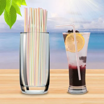 600 Pcs Disposable Elbow Plastic Straws For Kitchenware Bar Party Event Alike Supplies Striped Bendable Cocktail Drinking Straws 2