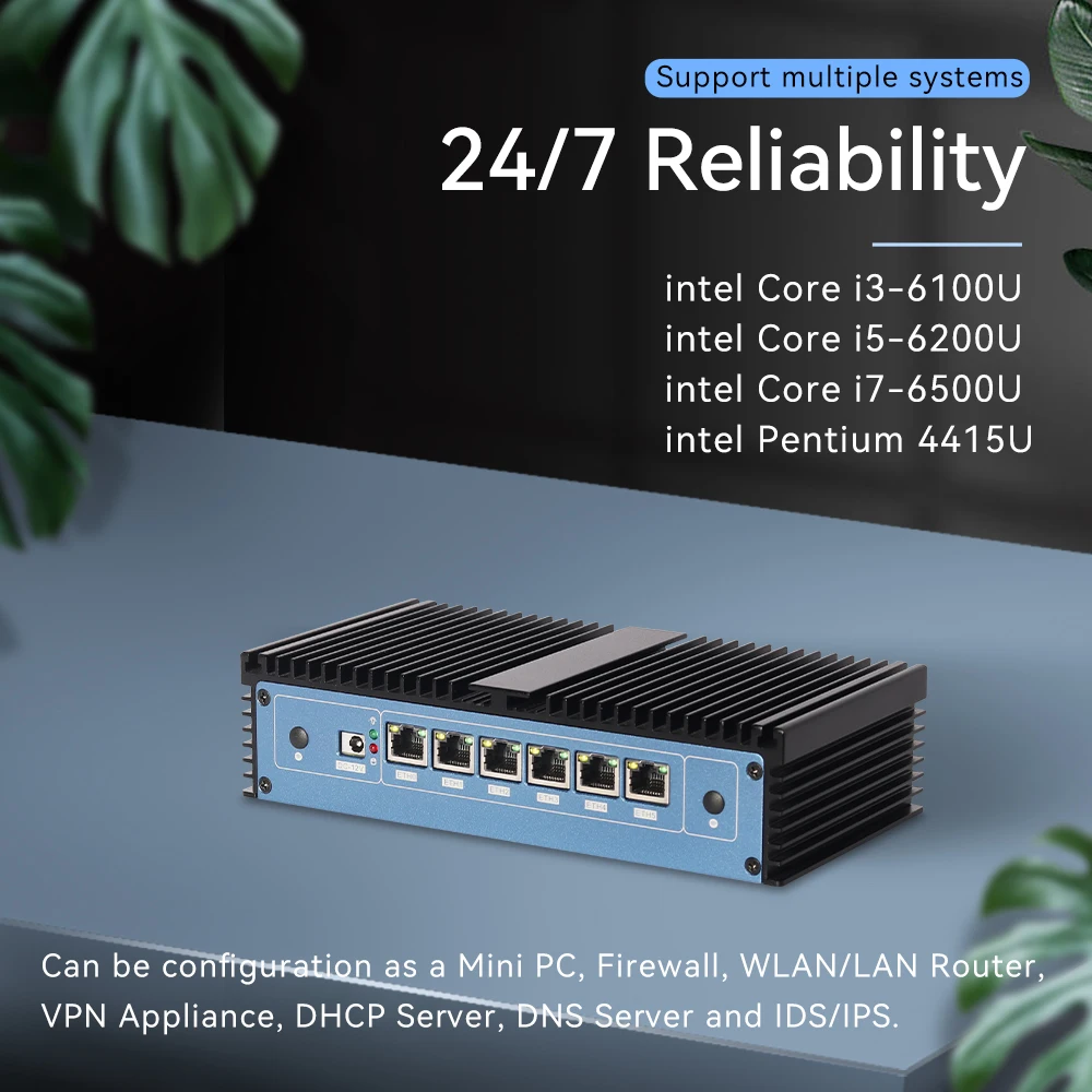 XCY Pfsense Firewall Mini PC Intel Core i7-6500U 6x Intel i211AT LAN Ports Support WiFi 4G SIM Win 10/11 Linux xcy mini pc intel celeron j6412 processor 6x 2 5g lan ports intel i226v network card support windows linux pfsense x86 router