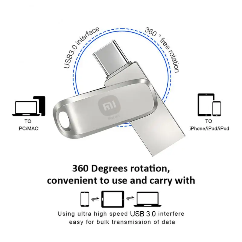 2-IN-1 Type-C USB 3.0 Flash Drive For Mobile Phone 512GB Rotatable Memory Stick 64GB 128GB 256GB 1TB 2TB Pen Drive Pendrive NEW