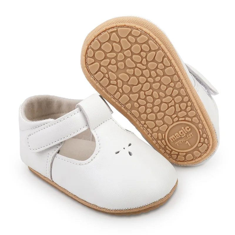 Tregren 0-18M Newborn Baby Girl Princess Shoes Infant Non-slip Flat PU Rubber Crib Shoes First Walkers