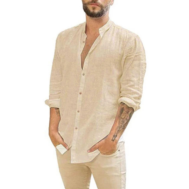 Cotton Linen Hot Sale Men s Long-Sleeved Shirts: Achieve Casual Beach Style with Comfort and Elegance