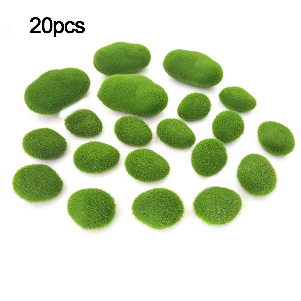8-30Pcs Artificial Rocks With Moss Green Fake Moss Pebbles Stone For Patio Aisle Gardens Floral Arrangements Decorations