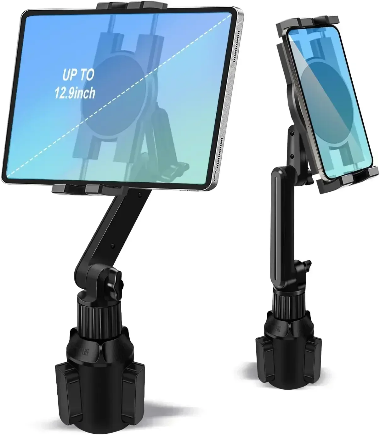 Cup Holder Tablet Mount, Car Tablet Holder Compatible with iPad Pro 12.9/11/10.5/9.7/Air/Mini 6/5/4, iPhone 14/13/Pro, 4.7-12.9