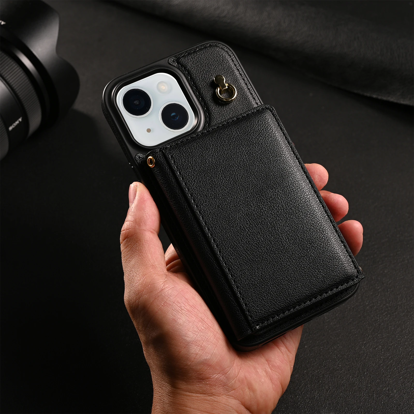 Tasche Umhängetasche Dreifach Leder Brieftasche Abdeckung Für iPhone 16 15 14 13 12 11 X XS XR 7 8 Pro Max Plus Karte Tasche Telefon Fall Neue – Detail 16